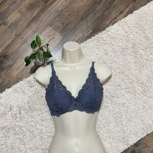 Victoria's Secret 32D Blue Lace Underwire Lined Demi Bra